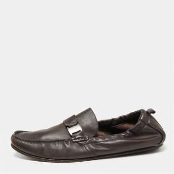 Pre Owned Salvatore Ferragamo Dark Brown Leather Slip-On Loafers Size 43.5