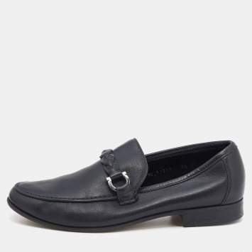 Pre Owned Salvatore Ferragamo Black Leather Gancini Bit Slip On Loafers Size 41.5