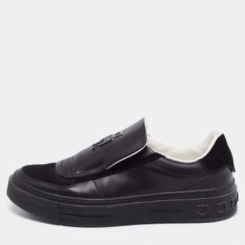 Pre Owned Salvatore Ferragamo Black Leather and Suede Low Top Sneakers Size 40