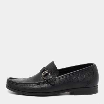 Pre Owned Salvatore Ferragamo Black Leather Adam Loafers Size 42.5