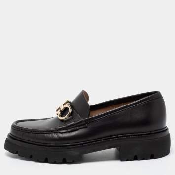 Pre Owned Salvatore Ferragamo Black Leather Gancini Bit Loafers Size 41