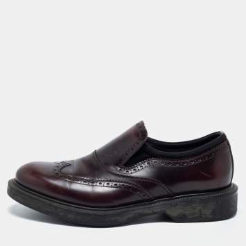 Pre Owned Salvatore Ferragamo Burgundy Brogue Leather Dowling Barolo Slip-On Loafers Size 41.5