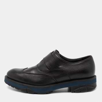 Pre Owned Salvatore Ferragamo Black Leather Oxford Slip-On Sneakers Size 41