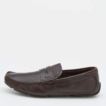Pre Owned Salvatore Ferragamo Dark Brown Leather Penny Slip On Loafers Size 44
