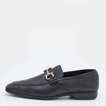 مملوكة مسبقًا Salvatore Ferragamo Black Leather Mason Gancio Bit Slip On Loafers Size 41
