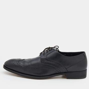 مملوكة مسبقًا Salvatore Ferragamo Black Leather Lace Up Brogue Derby Size 45