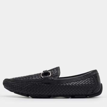 Pre Owned Salvatore Ferragamo Black Woven Leather Parigi Gancio Bit Loafers Size 41.5