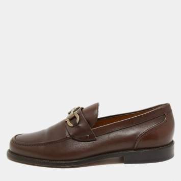 Pre Owned Salvatore Ferragamo Brown Leather Gancini Loafers Size 41