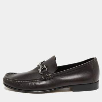 Pre Owned Salvatore Ferragamo Brown Leather Gancini Loafers Size 41