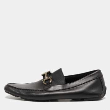 Pre Owned Salvatore Ferragamo Black Leather Slip On Loafers Size 42