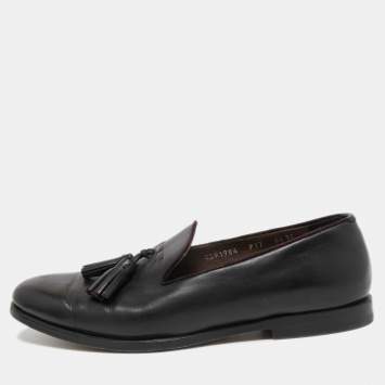 Pre Owned Salvatore Ferragamo Black Leather Tassel Loafers Size 40.5 