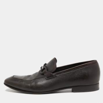 Pre Owned Salvatore Ferragamo Dark Brown Leather Gancini Bit Loafers Size 44.5
