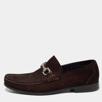 مملوكة مسبقًا Salvatore Ferragamo Dark Brown Suede Gancini Loafers Size 45