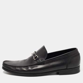 Pre Owned Salvatore Ferragamo Black Leather Gancini Bit Loafers Size 45.5