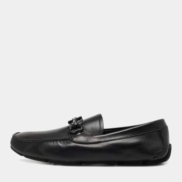 Pre Owned Salvatore Ferragamo Black Leather Slip On Loafers Size 44
