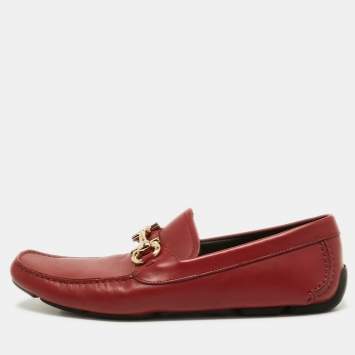 مملوكة مسبقًا Salvatore Ferragamo Red Leather Parigi Slip On Loafers Size 44