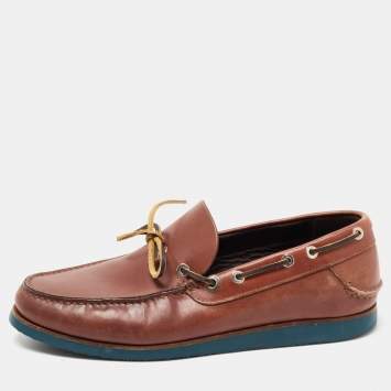 Pre Owned Salvatore Ferragamo Brown Leather Bow Slip On Loafers Size 41.5