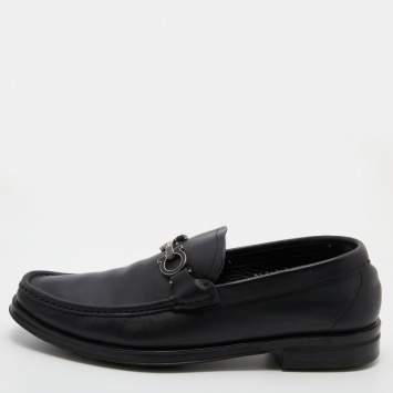 Pre Owned Salvatore Ferragamo Black Leather Gancini Bit Loafers Size 41