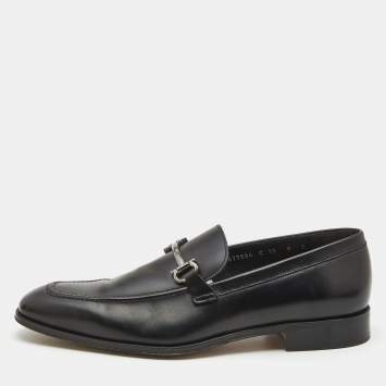 Pre Owned Salvatore Ferragamo Black Leather Gancini Bit Loafers Size 42