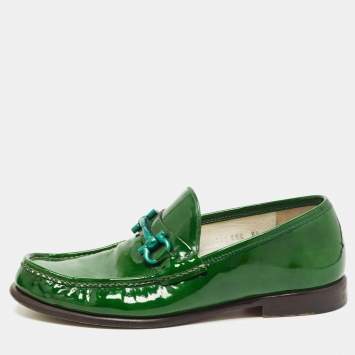 Pre Owned Salvatore Ferragamo Green Patent Leather Mason Loafers Size 42.5