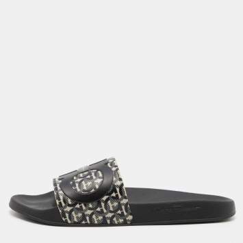 Pre Owned Salvatore Ferragamo Black/Grey Rubber Gancini Logo Slide Sandals Size 44