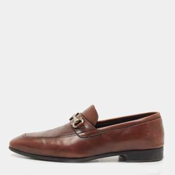 Pre Owned Salvatore Ferragamo Brown Leather Gancini Bit Slip On Loafers Size 42.5
