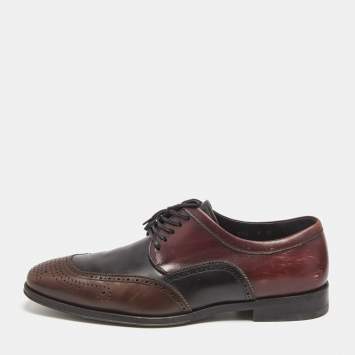 Pre Owned Salvatore Ferragamo Black/Brown Leather Lace Up Brogue Derby Size 42
