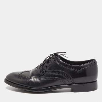 Pre Owned Salvatore Ferragamo Black Brogues Leather Lace Up Oxfords Size 43.5
