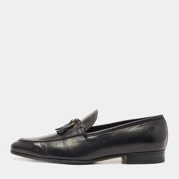 Pre Owned Salvatore Ferragamo Black Leather Tassel Slip On Loafers Size 44