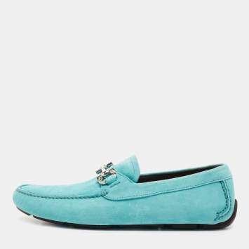 Pre Owned Salvatore Ferragamo Blue Suede Gancini Loafers Size 43