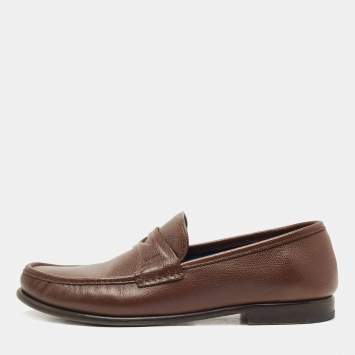 Pre Owned Salvatore Ferragamo Brown Leather Slip On-Loafers Size 46