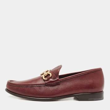 Pre Owned Salvatore Ferragamo Burgundy Leather Gancini Bit Loafers Size 44