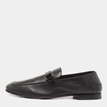 Pre Owned Salvatore Ferragamo Black Leather Gancini Loafers Size 44.5 