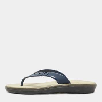 Pre Owned Salvatore Ferragamo Navy Blue Rubber Gancino Flip-flop Thong Sandals Size 45