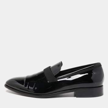 Pre Owned Salvatore Ferragamo Black Patent Leather Slip On Loafers Size 42.5