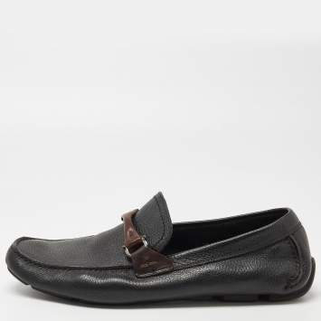 Pre Owned Salvatore Ferragamo Black Leather Slip On Loafers Size 42.5 
