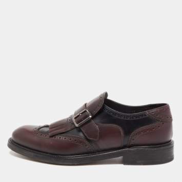 Pre Owned Salvatore Ferragamo Burgundy/Black Brogue Leather Genesis Fringe Loafers Size 41