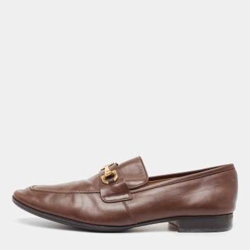 Pre Owned Salvatore Ferragamo Brown Leather Horsebit Slip On Loafers Size 45