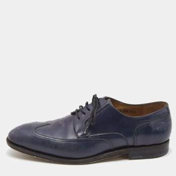 Pre Owned Salvatore Ferragamo Navy Blue Brogue Leather Lace Up Derby Size 44.5
