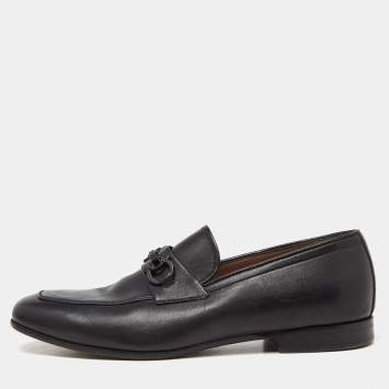 Pre Owned Salvatore Ferragamo Black Leather Horsebit Slip On Loafers Size 42