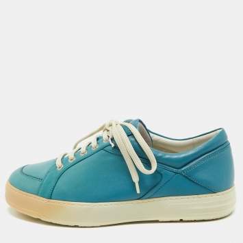 Pre Owned Salvatore Ferragamo Blue Leather Lace Up Sneakers Size 41.5 