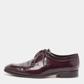 Pre Owned Salvatore Ferragamo Burgundy Leather Lanier Lace Up Derby Size 44