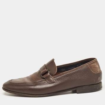 Pre Owned Salvatore Ferragamo Brown Leather Slip On Loafers Size 41