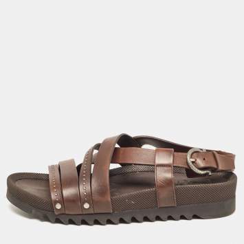 Pre Owned Salvatore Ferragamo Dark Brown Leather Slingback Sandals Size 42