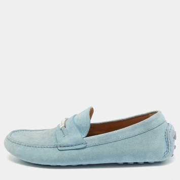 Pre Owned Salvatore Ferragamo Blue Suede Slip On Loafers Size 42