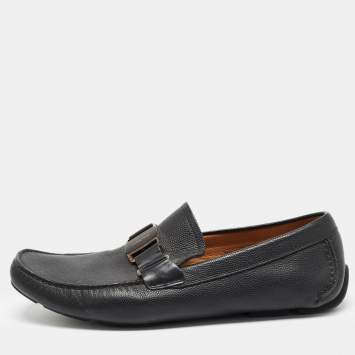 Pre Owned Salvatore Ferragamo Black Leather Driver Loafers Size 44