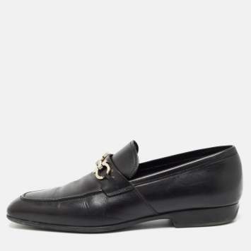 Pre Owned Salvatore Ferragamo Black Leather Gancini Bit Loafers Size 43.5