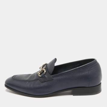 Pre Owned Salvatore Ferragamo Navy Blue Leather Loafers Size 41