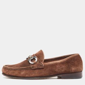 Pre Owned Salvatore Ferragamo Brown Suede Loafers Size 41.5