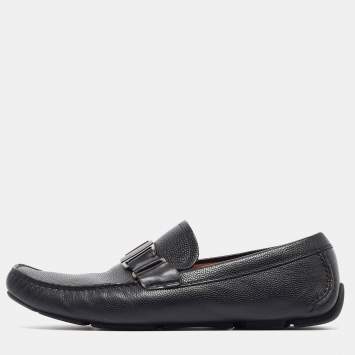 Pre Owned Salvatore Ferragamo Black Leather Buckle Detail Loafers Size 43.5